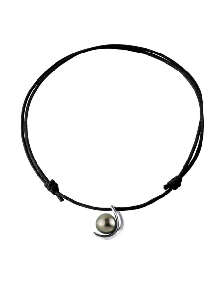 Necklace Link Cord Sliding Tahitian Pearl Circled 9-10 mm - Silver 925 - Inanomi