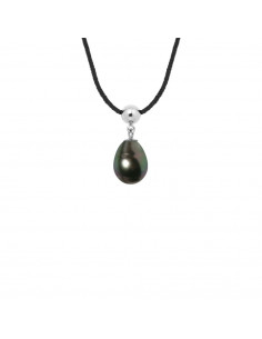 Collier Lien Cordon Noir Perle de Tahiti Poire 9-10 mm -...