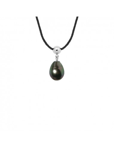 Collier Lien Cordon Noir Perle de Tahiti Poire...