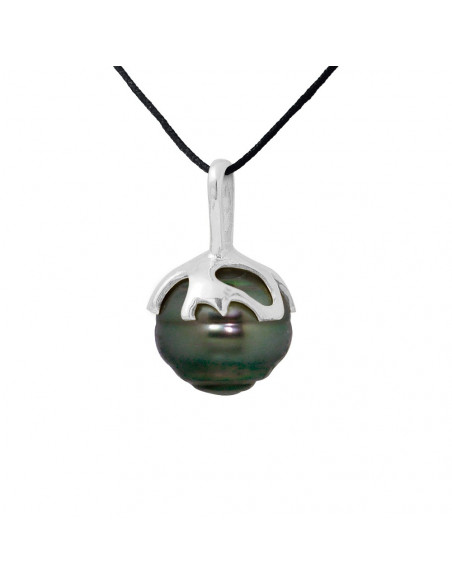 Necklace Link Cord Pendant Ethnic Tahitian Pearl Circle 8-9 mm - Silver 925 - Padengama