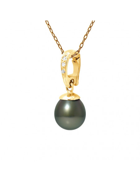 Pendentif Perle de Tahiti Poire 10-11 mm - Diamants 0.030 Cts - Joaillerie Or 750 - FARANI