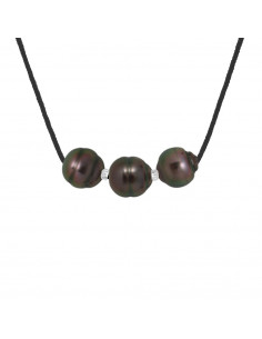 Cord Cord Black 3 Tahitian Beads Circle Cum 9-10 mm -...