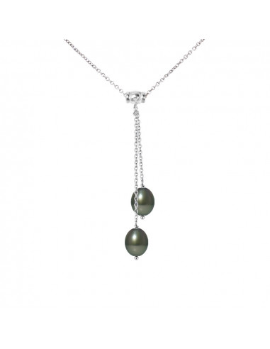 Collier Toi et Moi Perles de Tahiti Poires 9-10 mm - Argent 925 - DARAMANA