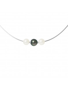 Omega Necklace 3 round beads 9-10 mm - Silver 925 - Manakano