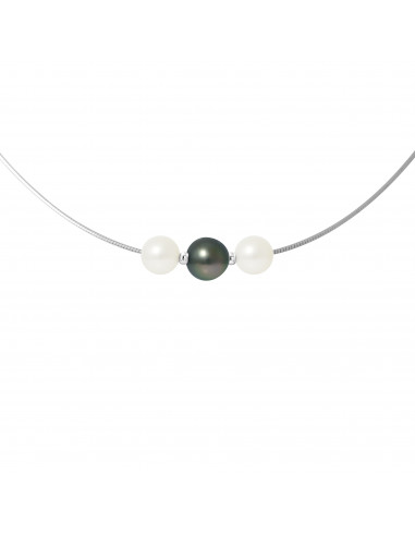Collier Omega 3 Perles Rondes 9-10 mm - Argent 925 - MANAKANO