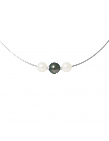 Collier Omega 3 Perles Rondes 9-10 mm - Argent...