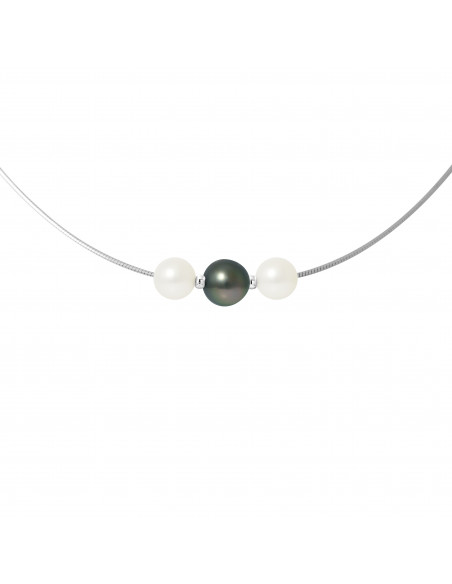 Omega Necklace 3 round beads 9-10 mm - Silver 925 - Manakano