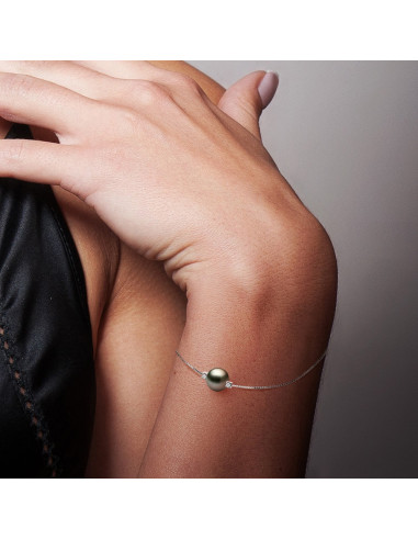 Round Tahitian Bead Bracelet 9-10 mm - Diamonds...