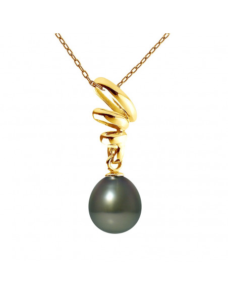 Pendentif Perle de Tahiti Poire 9-10 mm - Chaîne Offerte - Or 375 - MAKAUNA
