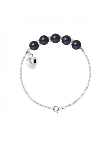 Bracelets Perles Rondes 6-7 mm - Plusieurs Coloris - Chaîne Forçat - Breloque Coeur - Argent 925 - SITGES