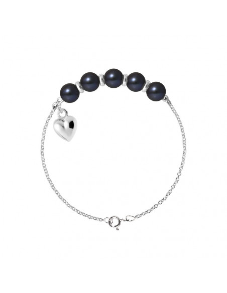 Bracelets Perles Rondes 6-7 mm - Plusieurs Coloris - Chaîne Forçat - Breloque Coeur - Argent 925 - SITGES