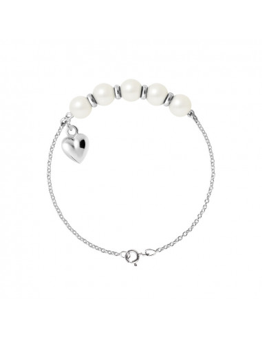 Bracelets Perles Rondes 6-7 mm - Plusieurs Coloris - Chaîne Forçat - Breloque Coeur - Argent 925 - SITGES