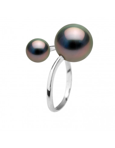 Bague Jonc Duo Perles de Tahiti Rondes 7-8 mm...