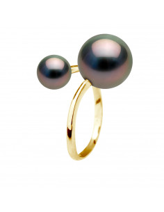 Bague Jonc Duo Perles de Tahiti Rondes 7-8 mm et 11-12 mm...
