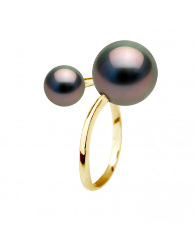 Bague Jonc Duo Perles de Tahiti Rondes 7-8 mm...