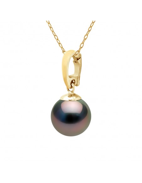 Pendentif Perle de Tahiti Ronde 10-11 mm Bélière Ouvrante - Chaîne Offerte - Or 375 - MAHANA