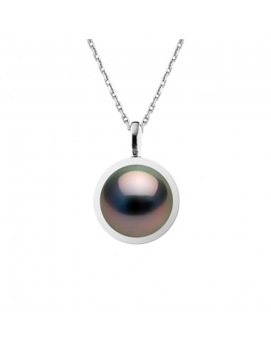 Collier Perle de Tahiti Ronde 10-11 mm - Entourage Lisse - Or 375 - MANUIA