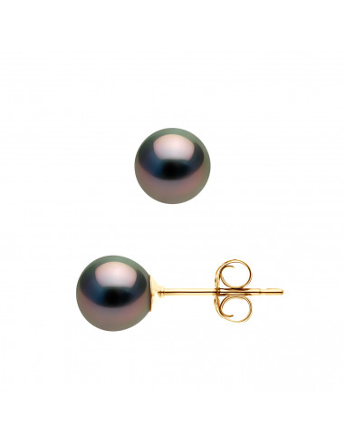 Boucles d’Oreilles Perles de Tahiti Semi Rondes 7.5-8 mm - Système Poussettes - Or 375 - VALRAS