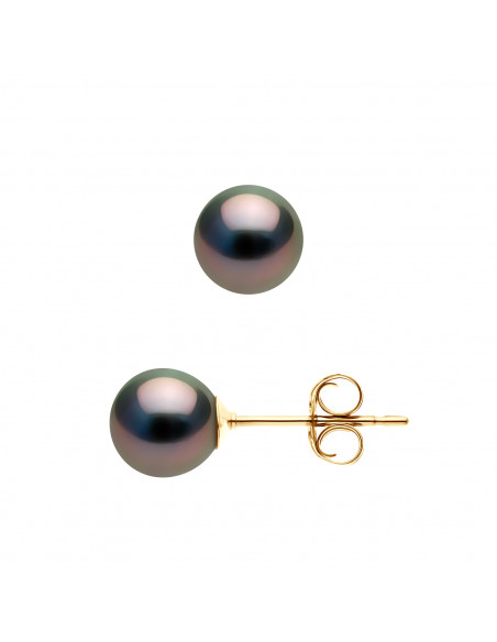 Tahitian Beads Earrings Semi Round 7.5-8 mm - Strollers System - Gold 375 - Valras
