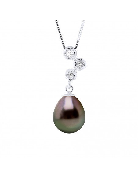 Collier PRESTIGE Perle de Tahiti Poire 8-9 mm - Diamants 0.060 Cts - Joaillerie Or 375 - CONCORDE