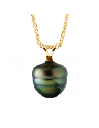 Pendentif Perle de TAHITI Cerclée 9-10 mm -...