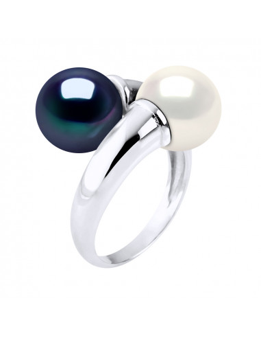 Bague Toi & Moi Perles Rondes 9-10 mm - Plusieurs Coloris - Argent 925 - CAGNES