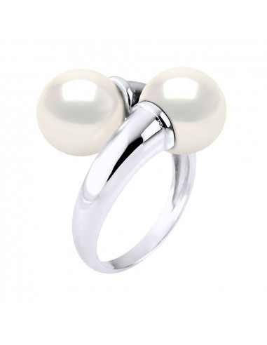 Bague Toi & Moi Perles Rondes 9-10 mm - Plusieurs Coloris - Argent 925 - CAGNES