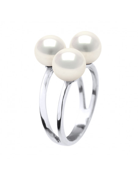 Trilogy Ring - Round Beads 7-8 mm - Several Colors - Silver 925 - Mandelieu