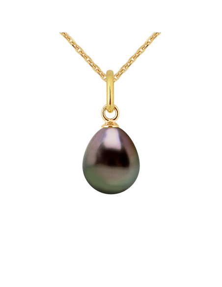 Pendentif Perle de Tahiti Poire 8-9 mm - Chaîne Offerte - Or 750 - MOA