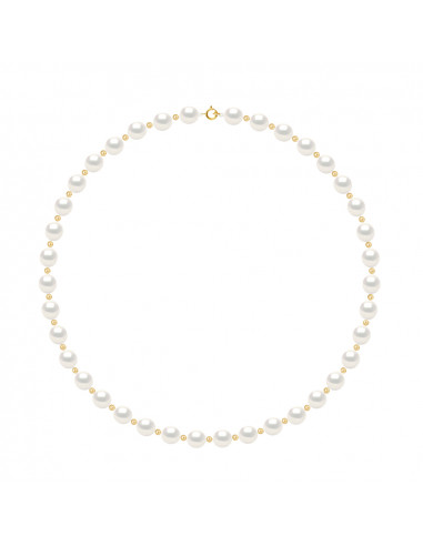 Colliers Rangs de Perles Ovales 6-7 mm - Alternés Boules Or - Fermoir Ergonomique - Or 375 - TUILERIES