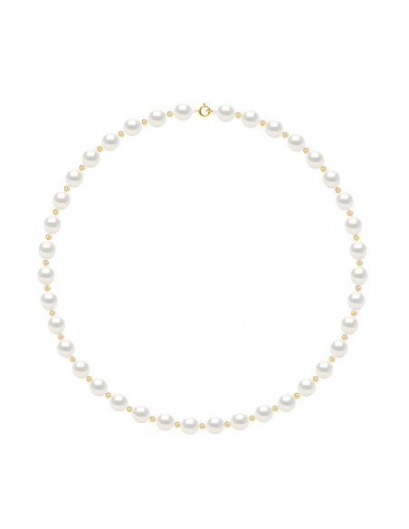 Colliers Rangs de Perles Ovales 6-7 mm - Alternés Boules Or - Fermoir Ergonomique - Or 375 - TUILERIES