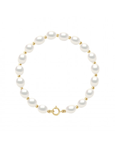 Bracelets Rangs de Perles Ovales 6-7 mm - Alternés Boules Or - Fermoir Ergonomique - Or 750 - PALAIS