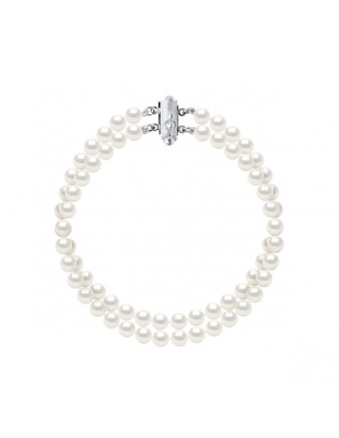 Bracelet Double Rang de Perles 5-6 mm - Argent...
