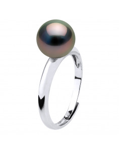 Bague Jonc Bombé Perle de Tahiti Ronde 8-9 mm - Argent...