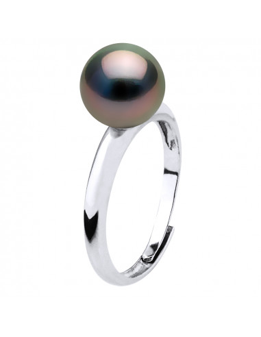 Bague Jonc Bombé Perle de Tahiti Ronde 8-9 mm -...