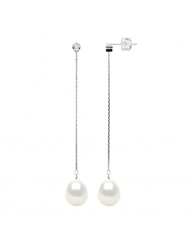 Boucles d'Oreilles Prestige Perles Poires 9-10 mm -  Diamants 0.020 Cts - Joaillerie Or 375 - SORBONNE