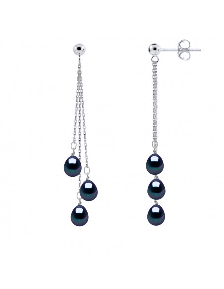 Boucles d'Oreilles Pendantes Perles Poires 7-8 mm - Système Poussettes - Or 375 - BAUMONT