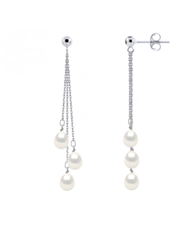 Boucles d'Oreilles Pendantes Perles Poires 7-8 mm - Système Poussettes - Or 375 - BAUMONT