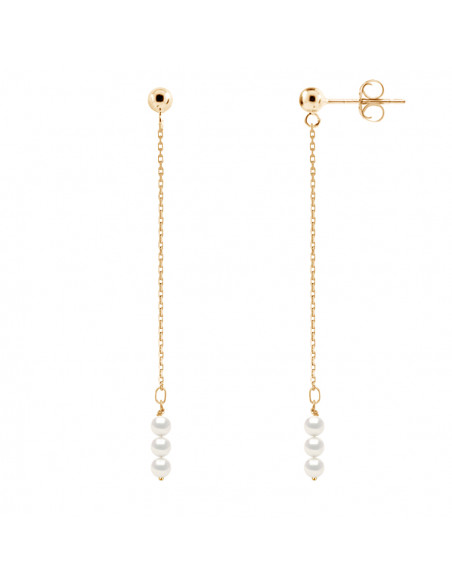 Boucles d'Oreilles Pendantes Perles Rondes 4-5 mm - Système Poussettes - Or 375 - MARIVEAU