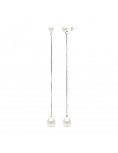 Boucles d'Oreilles Pendantes Perles Boutons 5-6 mm et Poires 8-9 mm - Système Poussettes - Or 375 - FRIEDLAND