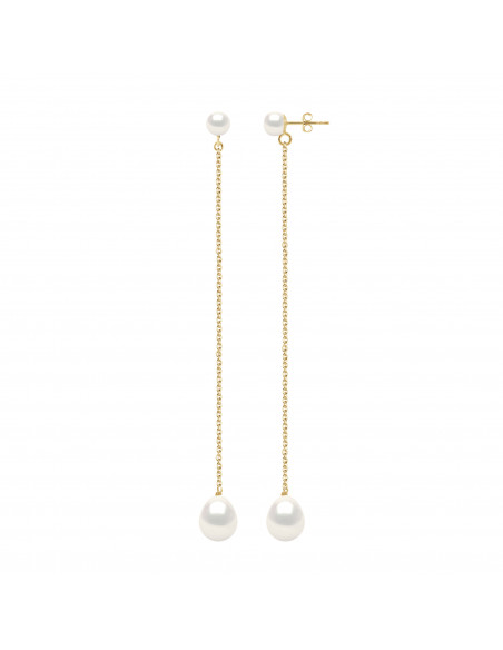 Boucles d'Oreilles Pendantes Perles Boutons 5-6 mm et Poires 8-9 mm - Système Poussettes - Or 375 - FRIEDLAND
