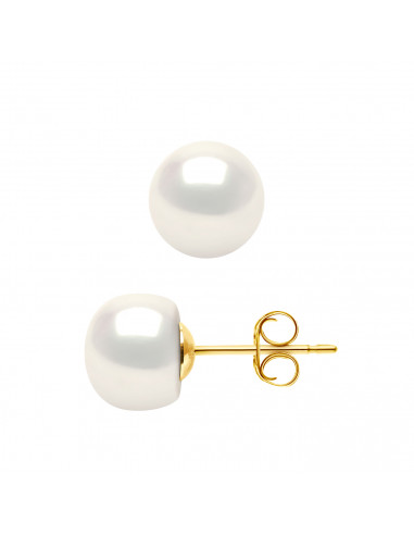 Boucles d'Oreilles Perles Boutons - Tailles de 8 à 10 mm - Système Poussettes LUXE - Or 750 - SAINT CLOUD