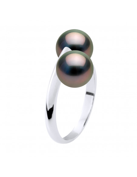 Ring You & Me 2 Round Tahitian Beads 7-8 mm - Silver 925 - Hatu Iti