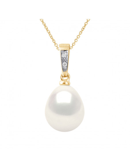 Pendentifs Joaillerie Perles Poires - Taille de 8 à 12 mm - Diamants 0.010 Cts - Or 375 - Chaîne Offerte - ELYSEE