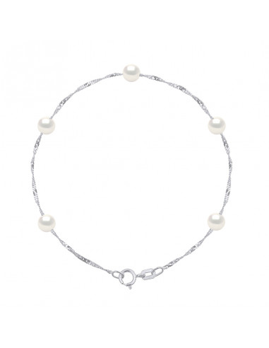 Bracelets 5 Perles Rondes - Tailles de 4 à 6 mm - Chaine Singapour - Or 375 - AUTEUIL