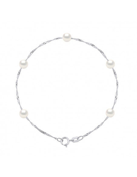 Bracelets 5 round pearls - Sizes from 4 to 6 mm - Chain Singapore - Gold 375 - Auteuil