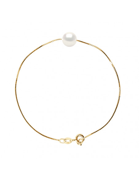 Round Pearl Bracelet 8-9 mm - Venetian Chain - Gold 375 - Levallois