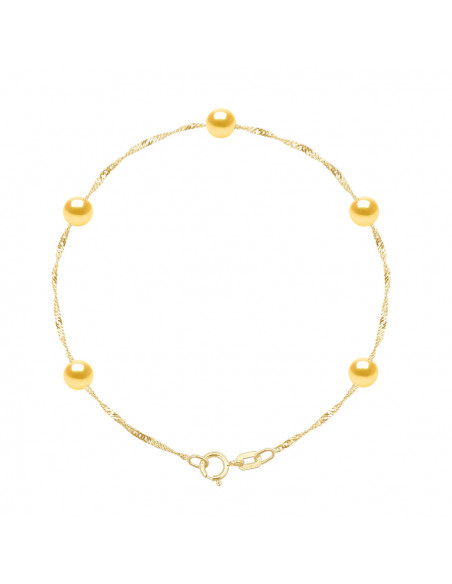 Bracelets 5 round pearls - Sizes from 4 to 6 mm - Chain Singapore - Gold 375 - Auteuil