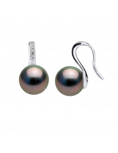 Boucles d'Oreilles Pendantes Perles de Tahiti Rondes 9-10...