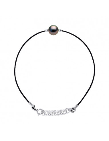 Bracelet Lien Cordon Perle de Tahiti Ronde 8-9 mm - Argent 925 - MAENTAMA